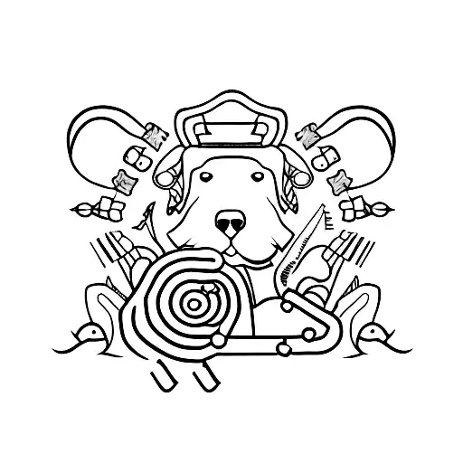 Illustrative tattoo of a dog silhouette with veterinary tools hidden in the design tattoo design idea