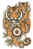 It half a explorer and other tiger mum and cub and background a compass  tattoo design idea