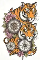 It half a explorer and other tiger mum and cub and background a compass  tattoo design idea