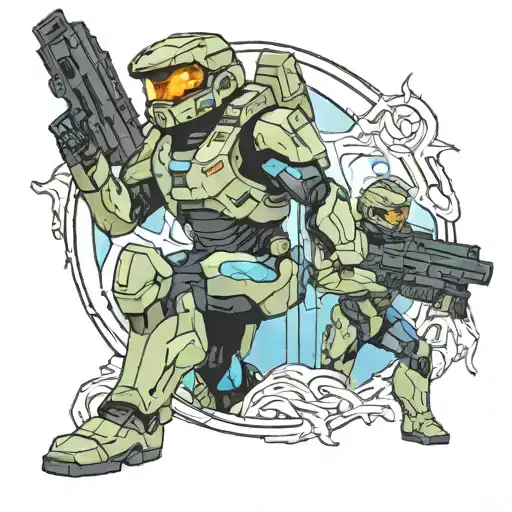 Master Chief from Halo with Cortana in reflection tattoo design idea