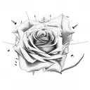rose stem with airplane and music notes tattoo design idea