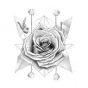 rose stem with airplane and music notes tattoo design idea