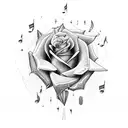 rose stem with airplane and music notes tattoo design idea