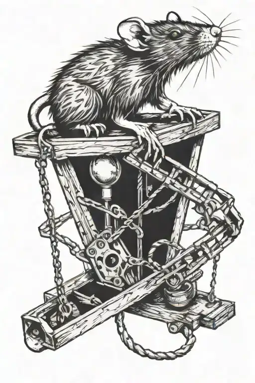 rat in a mouse trap with symbol of lies tattoo design idea