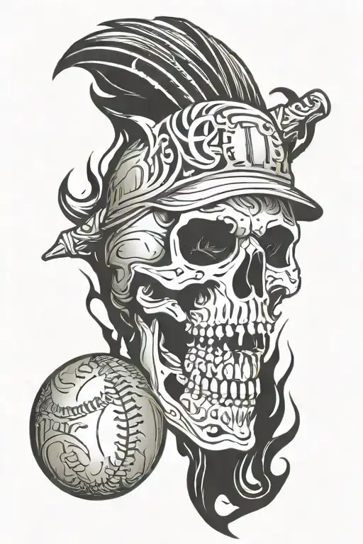 skull, baseball, tribal, oceanic tattoo design idea