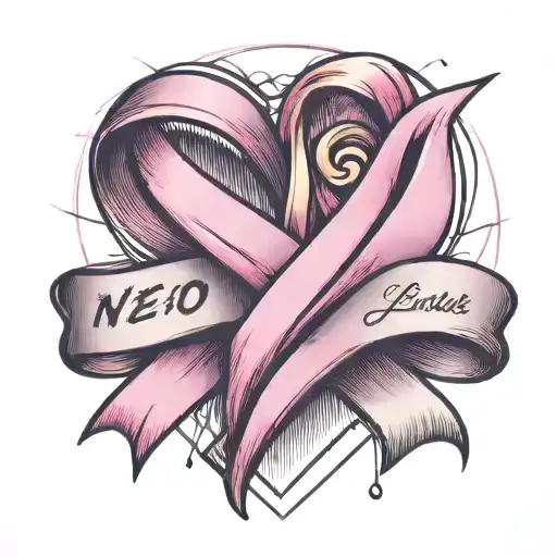 A neotraditional tattoo of a pink ribbon forming the shape of a heart, with a logistic map in the background, representing love and support for breast cancer patients in the logistics field tattoo design idea