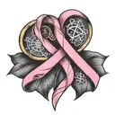 A neotraditional tattoo of a pink ribbon forming the shape of a heart, with a logistic map in the background, representing love and support for breast cancer patients in the logistics field tattoo design idea