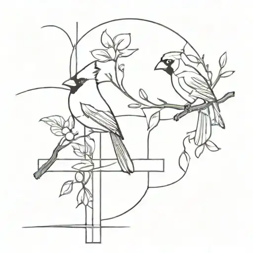 cross and cardinal bird tattoo design idea