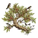 olive tree with birds flying away tattoo design idea