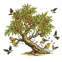 olive tree with birds flying away tattoo design idea
