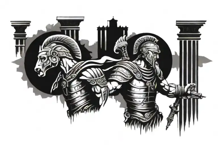 Ancient roman warrior and columns  tattoo design idea