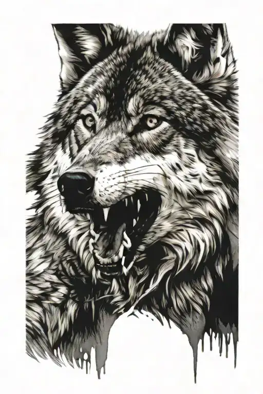 wolf face with scars wounds tattoo design idea