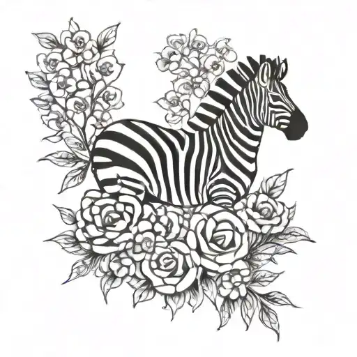 simple zebra with flowers wrapped tattoo design idea
