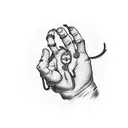 a hand with strings wrapped around it’s fingers, with a log pose(from one piece anime), dean’s lice tattoo design idea