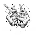 a hand with strings wrapped around it’s fingers, with a log pose(from one piece anime), dean’s lice tattoo design idea