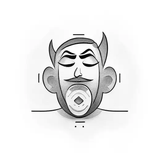 male sad face holding a happy mask tattoo design idea