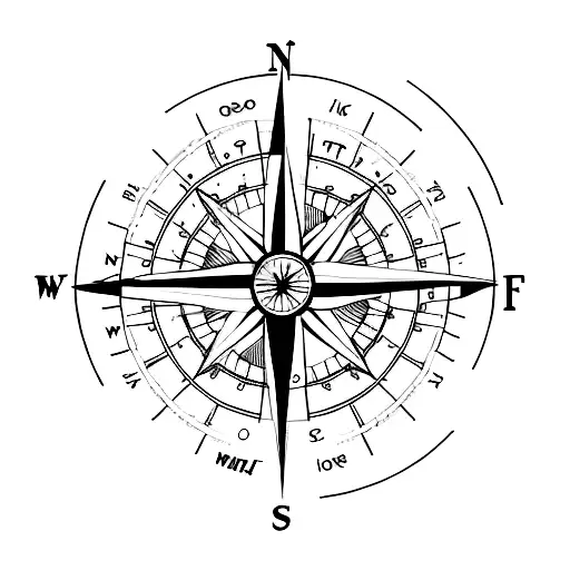 A minimalist compass with the needle pointing towards the direction of the Rocky Mountains, symbolizing the client's love for travel and adventure. tattoo design idea