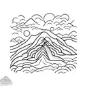 A minimalist road winding through a breathtaking landscape, surrounded by towering mountains and illuminated by the vibrant colors of the aurora borealis. tattoo design idea