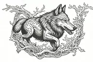 Wolf chasing leaping deer  tattoo design idea