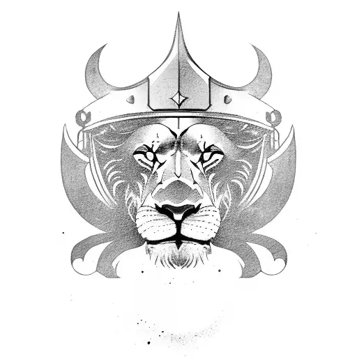 A lion wearing a Viking helmet and holding a shield with a gaming controller emblem tattoo design idea