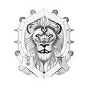 A lion wearing a Viking helmet and holding a shield with a gaming controller emblem tattoo design idea