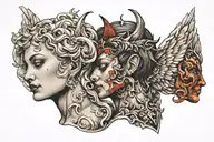 angel on right and devil on left whispering into each ear tattoo design idea