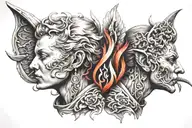 angel on right and devil on left whispering into each ear tattoo design idea