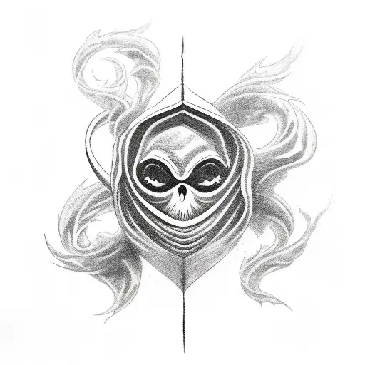 A visually striking tattoo featuring a hooded figure surrounded by swirling smoke and symbols of evil, representing the struggle against oppression and the power to overcome tattoo design idea
