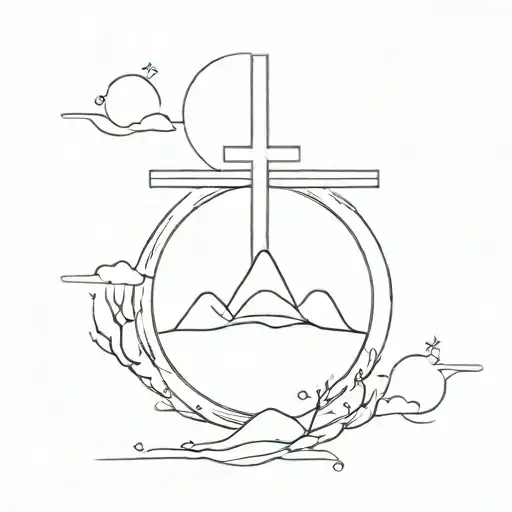 cross and travel and snow tattoo design idea