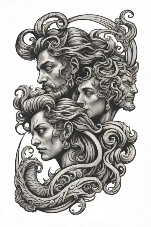 Aquarius and Leo face tattoo design idea