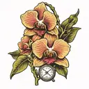 Hardcore Orchid with a scale showing balance tattoo design idea