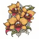 Hardcore Orchid with a scale showing balance tattoo design idea
