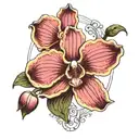Hardcore Orchid with a scale showing balance tattoo design idea
