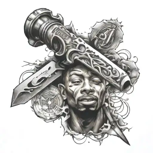 21 savage knife surrounded tattoo design idea