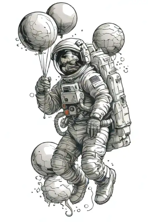 astronaut holding balloons tattoo design idea