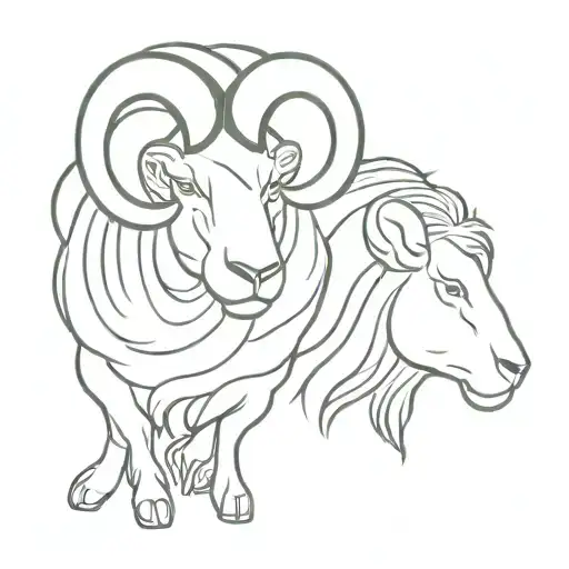 the silhouette of a ram and a lion facing each other tattoo design idea