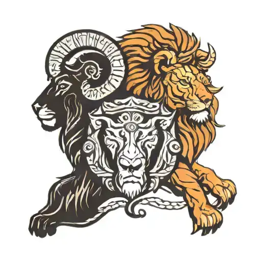 the silhouette of a ram and a lion facing each other tattoo design idea