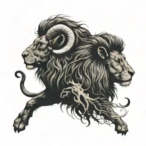 the silhouette of a ram and a lion facing each other tattoo design idea