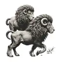 the silhouette of a ram and a lion facing each other tattoo design idea