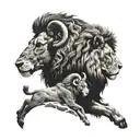 the silhouette of a ram and a lion facing each other tattoo design idea