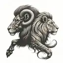 the silhouette of a ram and a lion facing each other tattoo design idea