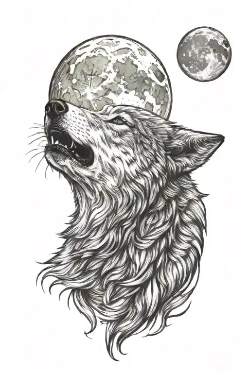 gray wolf howling at the moon tattoo design idea