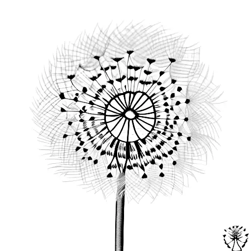 A blackwork tattoo of a dandelion transforming into birds tattoo design idea