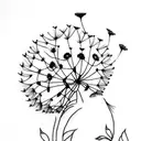 A blackwork tattoo of a dandelion transforming into birds tattoo design idea