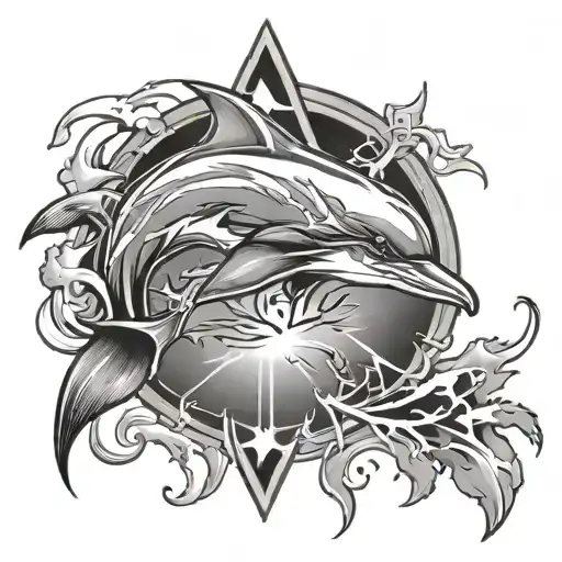 dolphin, hawk, lightning, tomahawk tattoo design idea