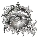 dolphin, hawk, lightning, tomahawk tattoo design idea