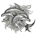dolphin, hawk, lightning, tomahawk tattoo design idea