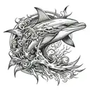 dolphin, hawk, lightning, tomahawk tattoo design idea
