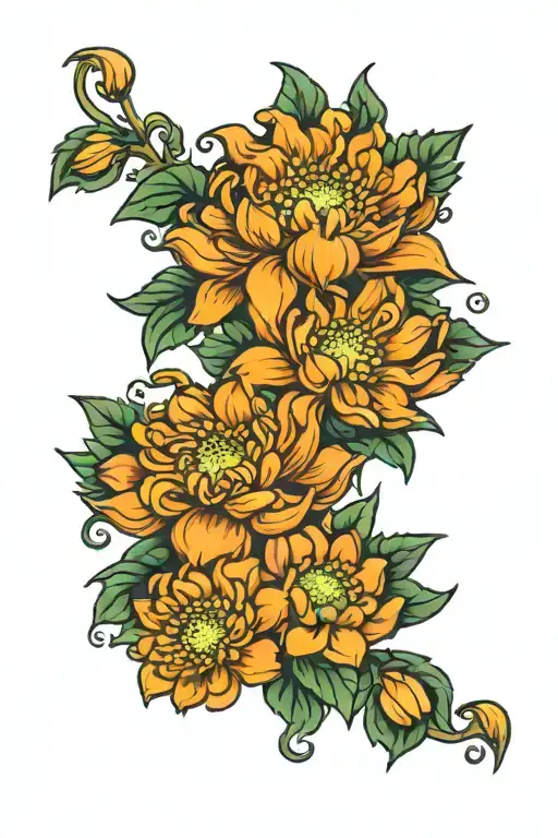Lilly crysanthemum marigold flowers tattoo design idea