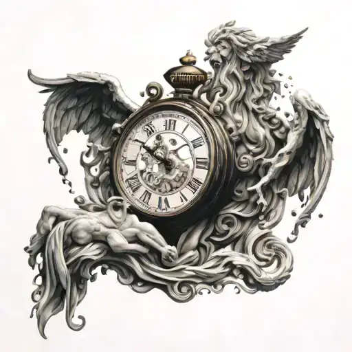 greek mythology god of gods kronos clock melting high resolution 8k tattoo design idea